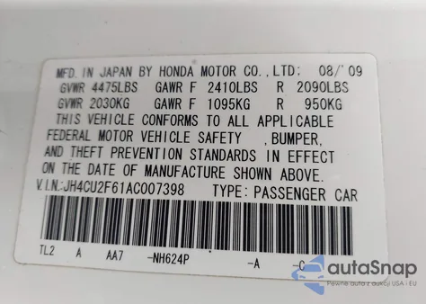 2010 Acura Tsx из США, поврежденный, VIN JH4CU2F61AC000738